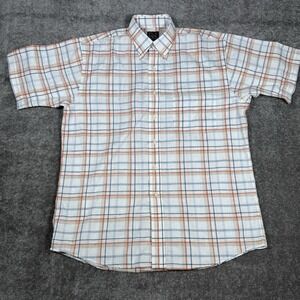 Jos A Bank Shirt Men's Medium White Plaid Linen Shirt Sleeve Button Up Travelers